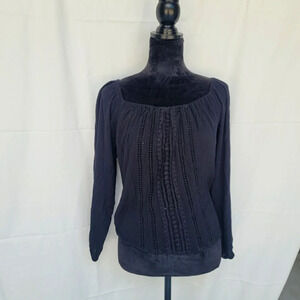 Hollister HCO Black Lace Blouse Shirt Top Knit off Shoulders Long Sleeve L